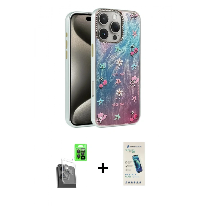 MARSİLYAN™- iPhone 16 Pro Max Kılıf Zirve Modern Prime - Şeffaf Pasifik Cam Ekran Koruyucu + Raze Metal Kamera Lens - SH