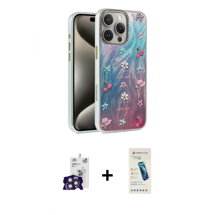 MARSİLYAN™- iPhone 16 Pro Max Kılıf Zirve Modern Prime - Şeffaf Pasifik Cam Ekran Koruyucu + Bilvis Titan Kamera Lens - TMGI