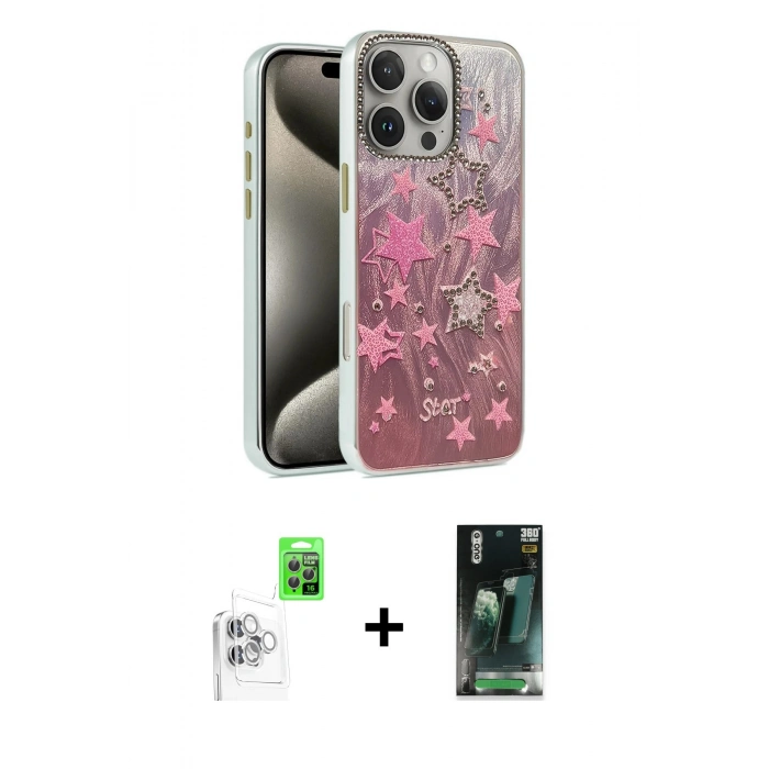 MARSİLYAN™- iPhone 16 Pro Max Kılıf Zirve Modern Prime - Siyah 360 Mat Full Body Arka Koruyucu + Raze Metal Kamera Lens - BZ