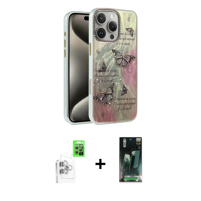 MARSİLYAN™- iPhone 16 Pro Max Kılıf Zirve Modern Prime - Siyah 360 Mat Full Body Arka Koruyucu + Raze Metal Kamera Lens - BZ