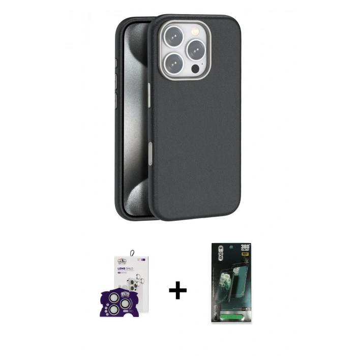 MARSİLYAN™- iPhone 16 Pro Max Kılıf Zirve Modern Prime - Siyah 360 Mat Full Body Arka Koruyucu + Bilvis Titan Kamera Lens - GS