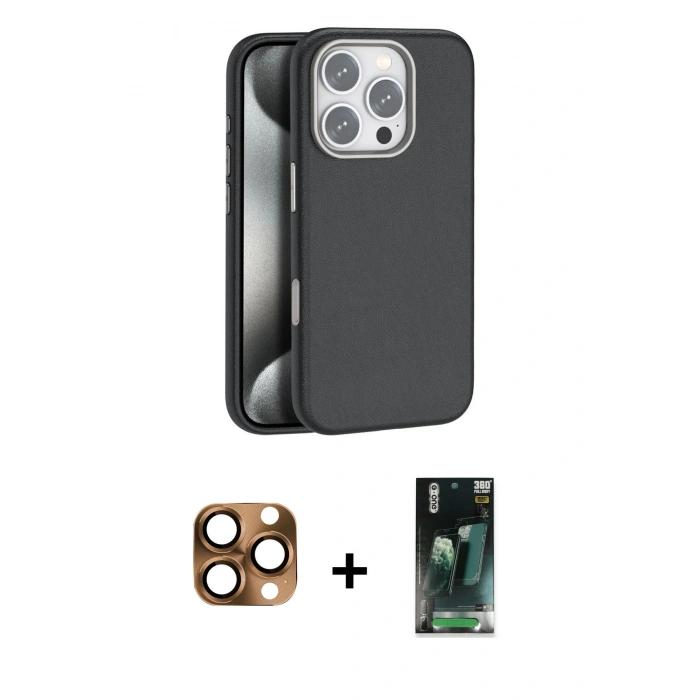 MARSİLYAN™- iPhone 16 Pro Max Kılıf Zirve Modern Prime - Siyah 360 Mat Full Body Arka Koruyucu + Pers Alüminyum Kamera Lens - CLTM