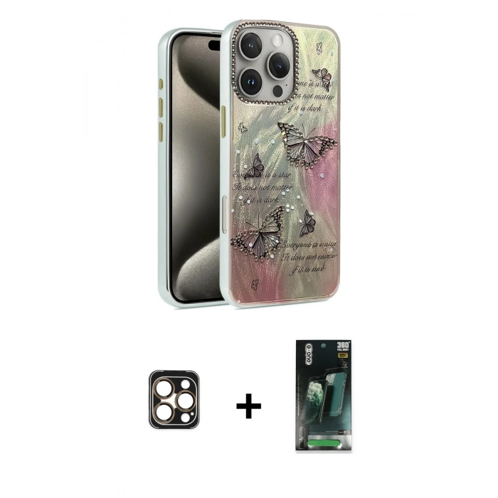 MARSİLYAN™- iPhone 16 Pro Max Kılıf Zirve Modern Prime - Siyah 360 Mat Full Body Arka Koruyucu + PVD Metal Kamera Lens - GD