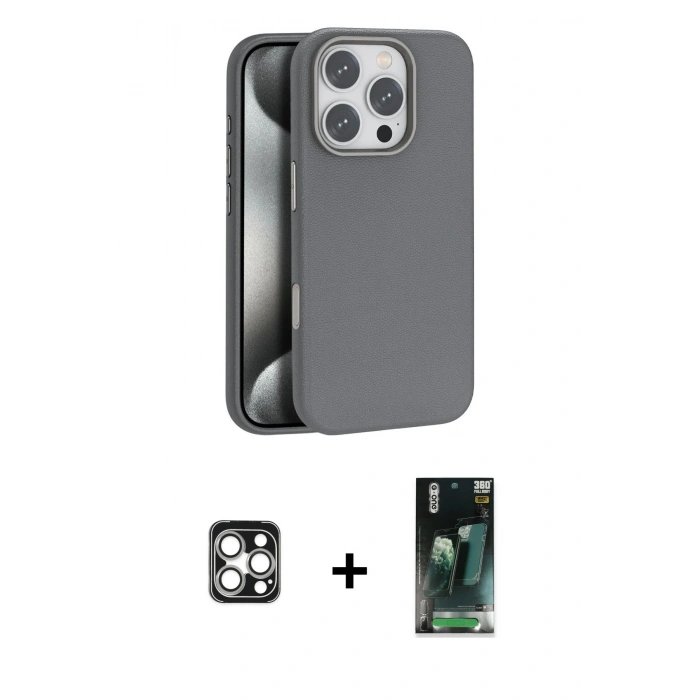MARSİLYAN™- iPhone 16 Pro Max Kılıf Zirve Modern Prime - Siyah 360 Mat Full Body Arka Koruyucu + PVD Metal Kamera Lens - GS