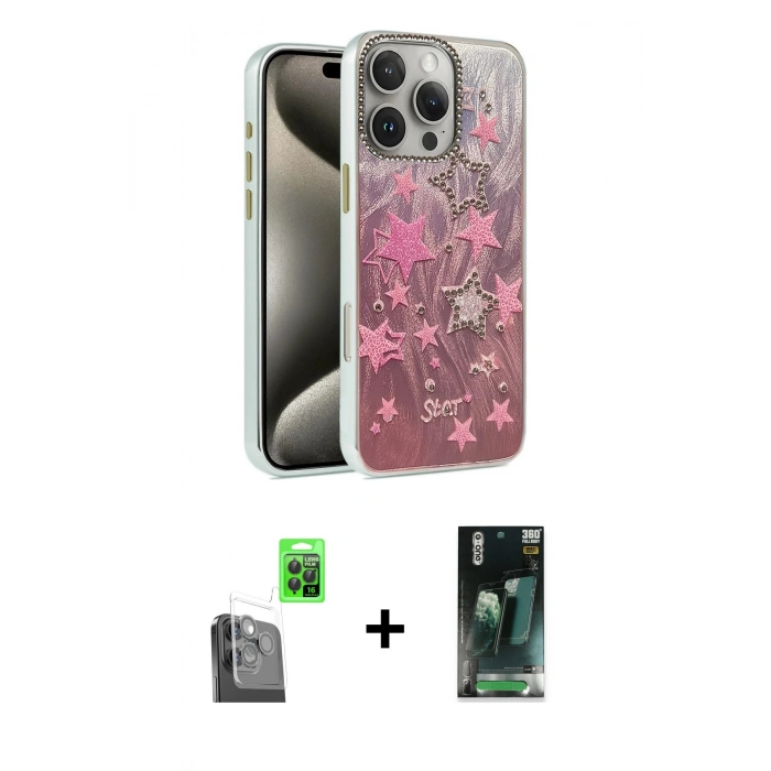 MARSİLYAN™- iPhone 16 Pro Max Kılıf Zirve Modern Prime - Siyah 360 Mat Full Body Arka Koruyucu + Raze Metal Kamera Lens - SH