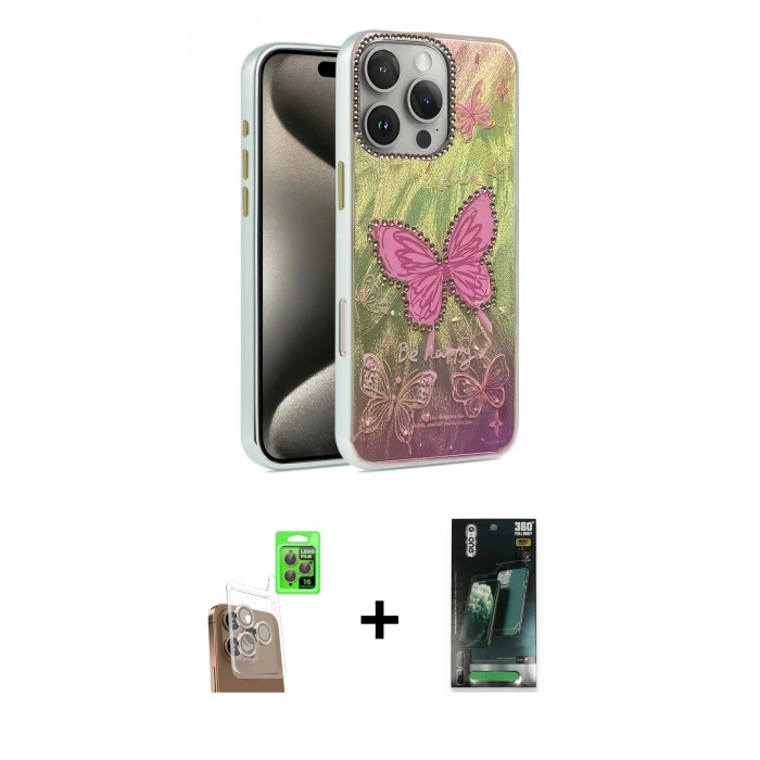 MARSİLYAN™- iPhone 16 Pro Max Kılıf Zirve Modern Prime - Siyah 360 Mat Full Body Arka Koruyucu + Raze Metal Kamera Lens - CLTM
