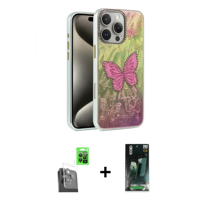 MARSİLYAN™- iPhone 16 Pro Max Kılıf Zirve Modern Prime - Siyah 360 Mat Full Body Arka Koruyucu + Raze Metal Kamera Lens - SH