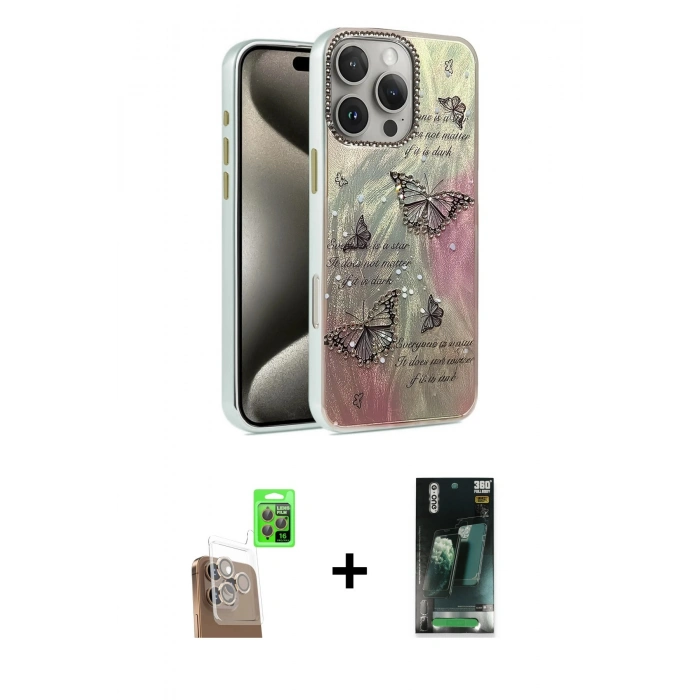 MARSİLYAN™- iPhone 16 Pro Max Kılıf Zirve Modern Prime - Siyah 360 Mat Full Body Arka Koruyucu + Raze Metal Kamera Lens - CLTM