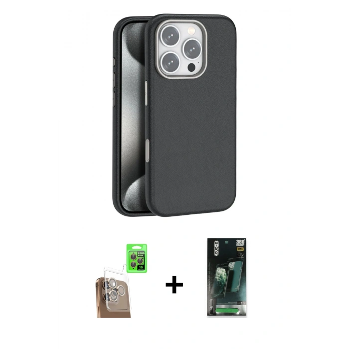 MARSİLYAN™- iPhone 16 Pro Max Kılıf Zirve Modern Prime - Siyah 360 Mat Full Body Arka Koruyucu + Raze Metal Kamera Lens - CLTM