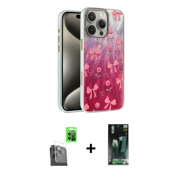MARSİLYAN™- iPhone 16 Pro Max Kılıf Zirve Modern Prime - Siyah 360 Mat Full Body Arka Koruyucu + Raze Metal Kamera Lens - SH