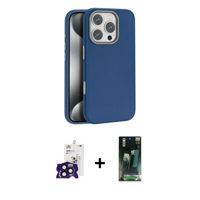 MARSİLYAN™- iPhone 16 Pro Max Kılıf Zirve Modern Prime - Siyah 360 Mat Full Body Arka Koruyucu + Bilvis Titan Kamera Lens - SH