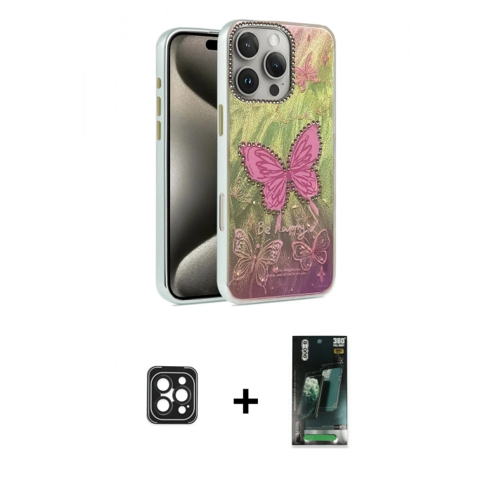 MARSİLYAN™- iPhone 16 Pro Max Kılıf Zirve Modern Prime - Siyah 360 Mat Full Body Arka Koruyucu + PVD Metal Kamera Lens - SH