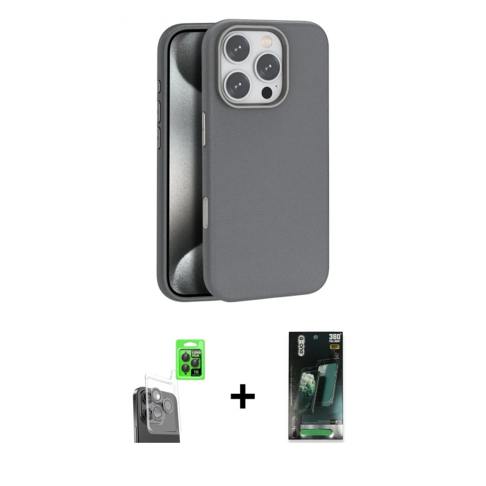 MARSİLYAN™- iPhone 16 Pro Max Kılıf Zirve Modern Prime - Siyah 360 Mat Full Body Arka Koruyucu + Raze Metal Kamera Lens - SH