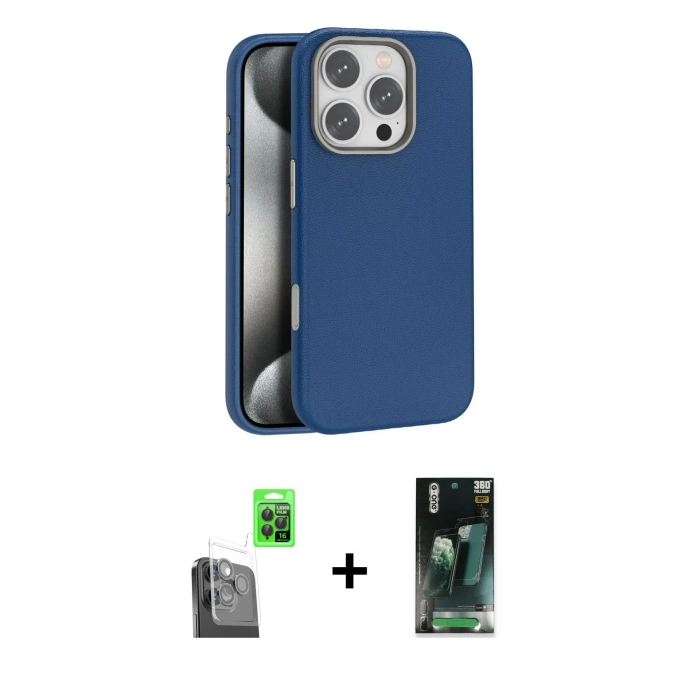 MARSİLYAN™- iPhone 16 Pro Max Kılıf Zirve Modern Prime - Siyah 360 Mat Full Body Arka Koruyucu + Raze Metal Kamera Lens - SH