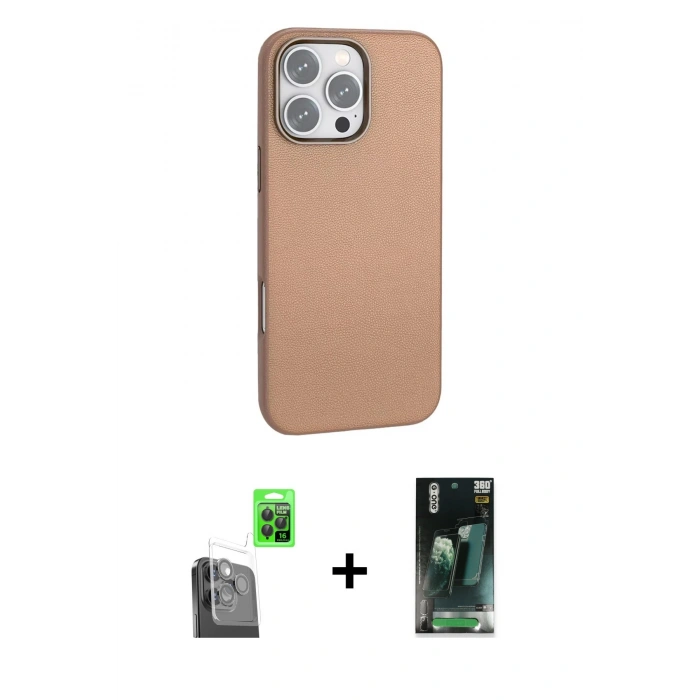 MARSİLYAN™- iPhone 16 Pro Max Kılıf Zirve Modern Prime - Siyah 360 Mat Full Body Arka Koruyucu + Raze Metal Kamera Lens - SH
