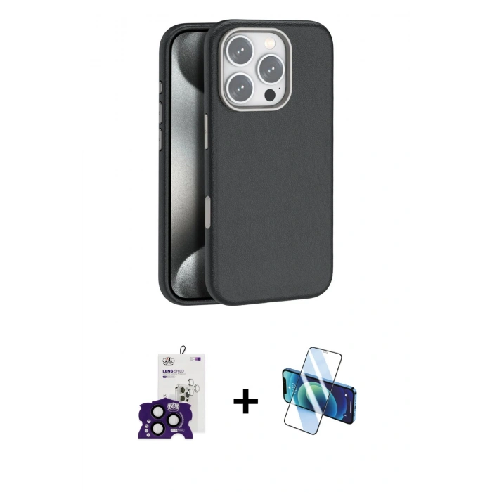 MARSİLYAN™- iPhone 16 Pro Max Kılıf Zirve Modern Prime - Siyah 3D Antistatik Cam Ekran Koruyucu + Bilvis Titan Kamera Lens - SH
