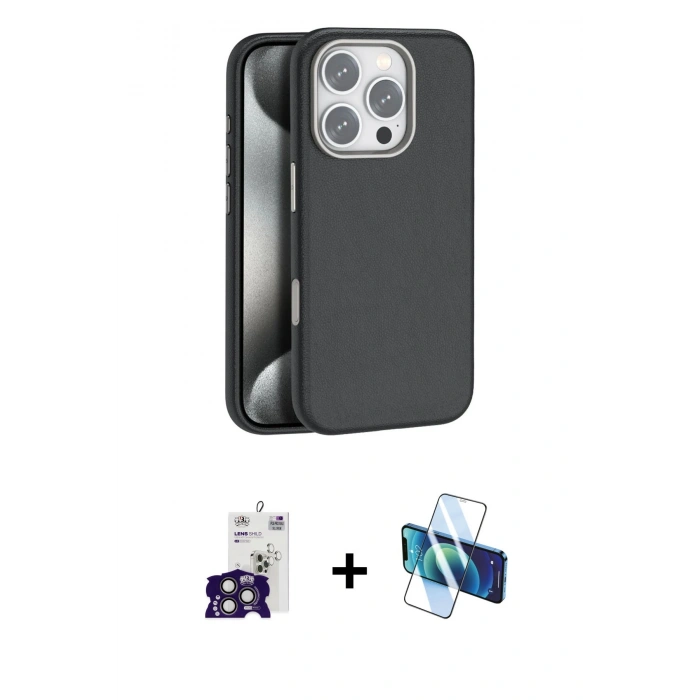 MARSİLYAN™- iPhone 16 Pro Max Kılıf Zirve Modern Prime - Siyah 3D Antistatik Cam Ekran Koruyucu + Bilvis Titan Kamera Lens - TMGI