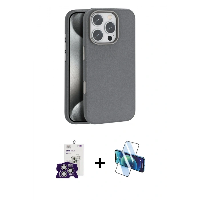 MARSİLYAN™- iPhone 16 Pro Max Kılıf Zirve Modern Prime - Siyah 3D Antistatik Cam Ekran Koruyucu + Bilvis Titan Kamera Lens - GS