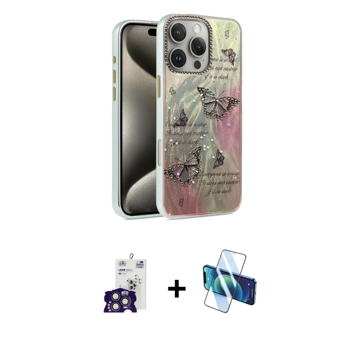 MARSİLYAN™- iPhone 16 Pro Max Kılıf Zirve Modern Prime - Siyah 3D Antistatik Cam Ekran Koruyucu + Bilvis Titan Kamera Lens - TMGI