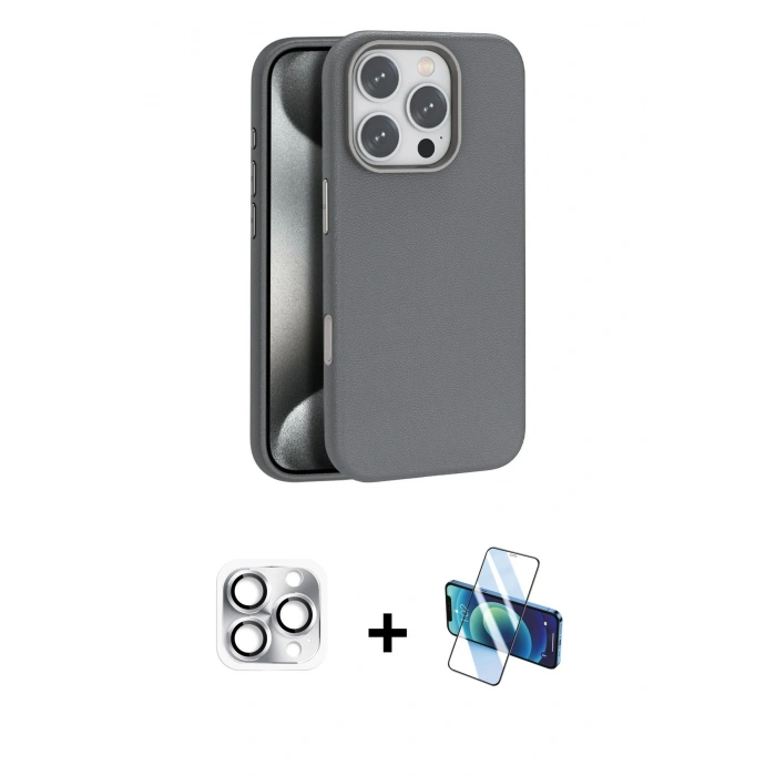 MARSİLYAN™- iPhone 16 Pro Max Kılıf Zirve Modern Prime - Siyah 3D Antistatik Cam Ekran Koruyucu + Pers Alüminyum Kamera Lens - GS
