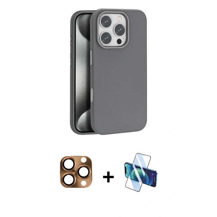 MARSİLYAN™- iPhone 16 Pro Max Kılıf Zirve Modern Prime - Siyah 3D Antistatik Cam Ekran Koruyucu + Pers Alüminyum Kamera Lens - CLTM