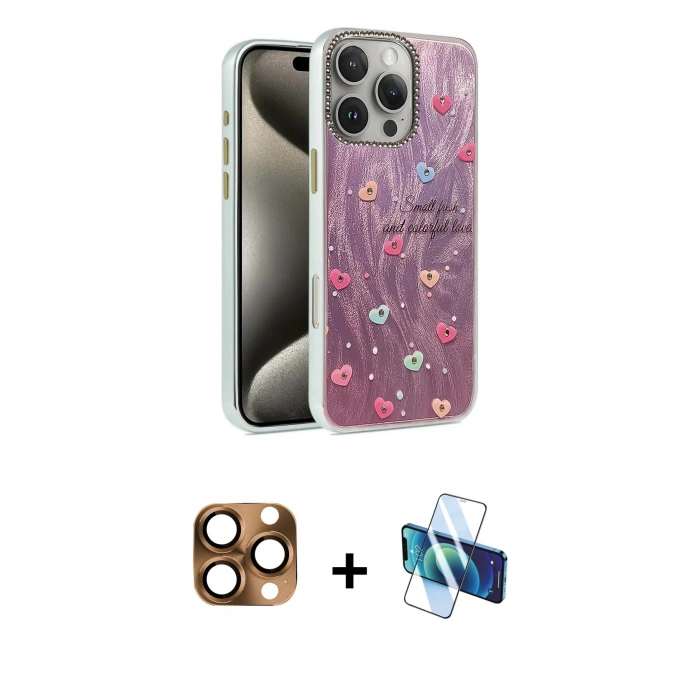 MARSİLYAN™- iPhone 16 Pro Max Kılıf Zirve Modern Prime - Siyah 3D Antistatik Cam Ekran Koruyucu + Pers Alüminyum Kamera Lens - CLTM