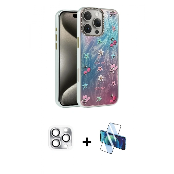MARSİLYAN™- iPhone 16 Pro Max Kılıf Zirve Modern Prime - Siyah 3D Antistatik Cam Ekran Koruyucu + Pers Alüminyum Kamera Lens - GS