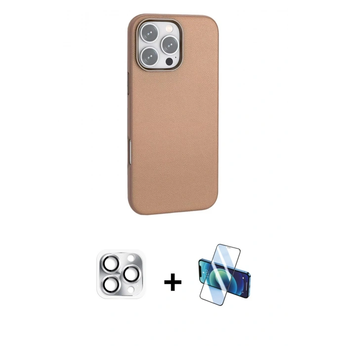 MARSİLYAN™- iPhone 16 Pro Max Kılıf Zirve Modern Prime - Siyah 3D Antistatik Cam Ekran Koruyucu + Pers Alüminyum Kamera Lens - GS