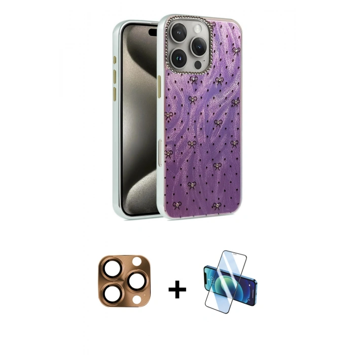 MARSİLYAN™- iPhone 16 Pro Max Kılıf Zirve Modern Prime - Siyah 3D Antistatik Cam Ekran Koruyucu + Pers Alüminyum Kamera Lens - CLTM