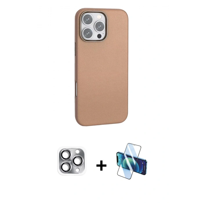 MARSİLYAN™- iPhone 16 Pro Max Kılıf Zirve Modern Prime - Siyah 3D Antistatik Cam Ekran Koruyucu + Pers Alüminyum Kamera Lens - GI
