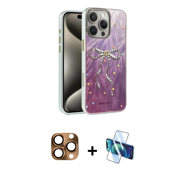 MARSİLYAN™- iPhone 16 Pro Max Kılıf Zirve Modern Prime - Siyah 3D Antistatik Cam Ekran Koruyucu + Pers Alüminyum Kamera Lens - CLTM