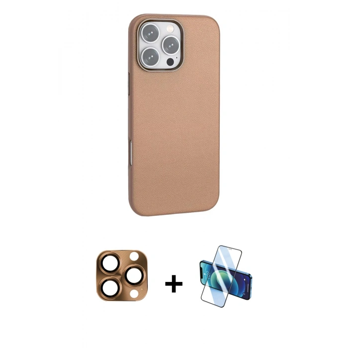 MARSİLYAN™- iPhone 16 Pro Max Kılıf Zirve Modern Prime - Siyah 3D Antistatik Cam Ekran Koruyucu + Pers Alüminyum Kamera Lens - CLTM