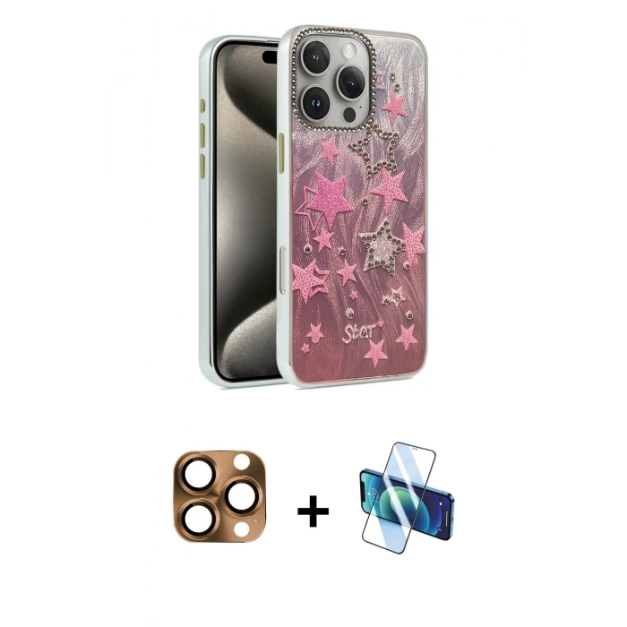 MARSİLYAN™- iPhone 16 Pro Max Kılıf Zirve Modern Prime - Siyah 3D Antistatik Cam Ekran Koruyucu + Pers Alüminyum Kamera Lens - CLTM