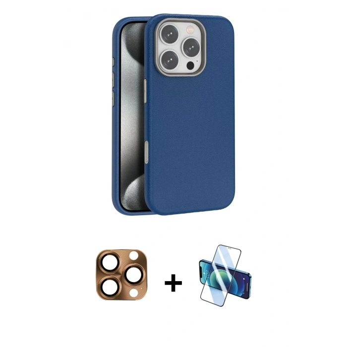 MARSİLYAN™- iPhone 16 Pro Max Kılıf Zirve Modern Prime - Siyah 3D Antistatik Cam Ekran Koruyucu + Pers Alüminyum Kamera Lens - CLTM