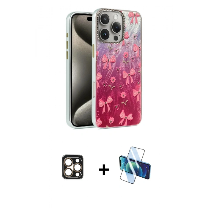 MARSİLYAN™- iPhone 16 Pro Max Kılıf Zirve Modern Prime - Siyah 3D Antistatik Cam Ekran Koruyucu + PVD Metal Kamera Lens - GD