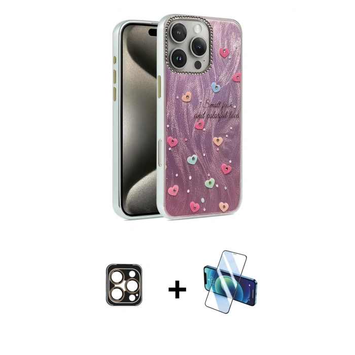 MARSİLYAN™- iPhone 16 Pro Max Kılıf Zirve Modern Prime - Siyah 3D Antistatik Cam Ekran Koruyucu + PVD Metal Kamera Lens - GD