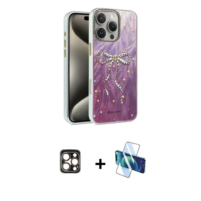 MARSİLYAN™- iPhone 16 Pro Max Kılıf Zirve Modern Prime - Siyah 3D Antistatik Cam Ekran Koruyucu + PVD Metal Kamera Lens - GD