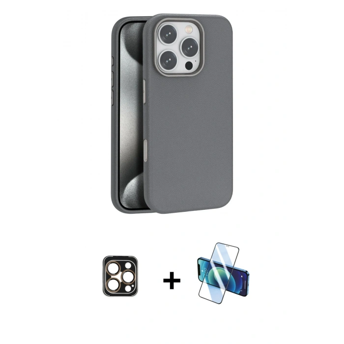 MARSİLYAN™- iPhone 16 Pro Max Kılıf Zirve Modern Prime - Siyah 3D Antistatik Cam Ekran Koruyucu + PVD Metal Kamera Lens - GD