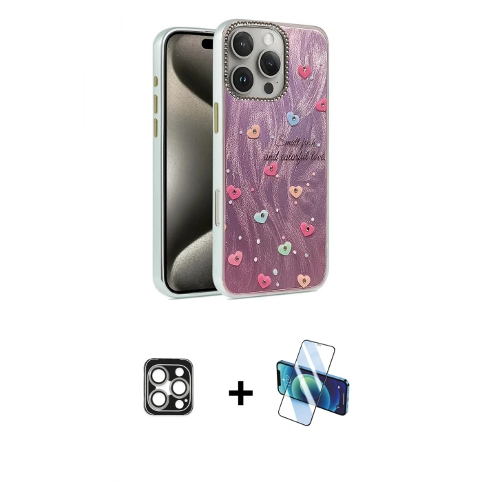 MARSİLYAN™- iPhone 16 Pro Max Kılıf Zirve Modern Prime - Siyah 3D Antistatik Cam Ekran Koruyucu + PVD Metal Kamera Lens - GS