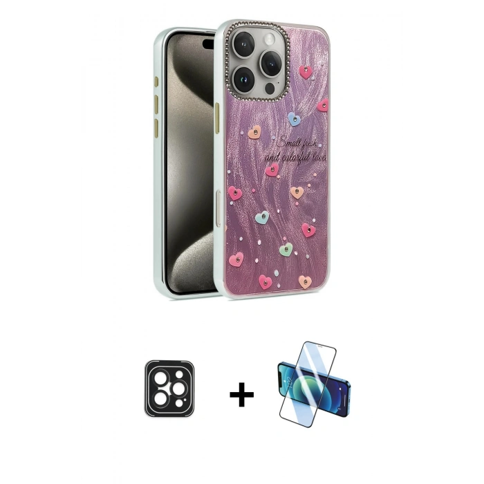 MARSİLYAN™- iPhone 16 Pro Max Kılıf Zirve Modern Prime - Siyah 3D Antistatik Cam Ekran Koruyucu + PVD Metal Kamera Lens - SH