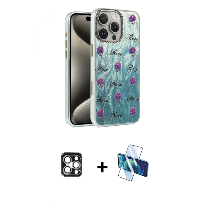 MARSİLYAN™- iPhone 16 Pro Max Kılıf Zirve Modern Prime - Siyah 3D Antistatik Cam Ekran Koruyucu + PVD Metal Kamera Lens - GS