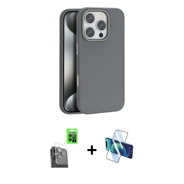 MARSİLYAN™- iPhone 16 Pro Max Kılıf Zirve Modern Prime - Siyah 3D Antistatik Cam Ekran Koruyucu + Raze Metal Kamera Lens - SH