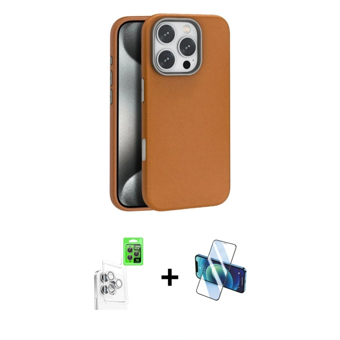 MARSİLYAN™- iPhone 16 Pro Max Kılıf Zirve Modern Prime - Siyah 3D Antistatik Cam Ekran Koruyucu + Raze Metal Kamera Lens - BZ