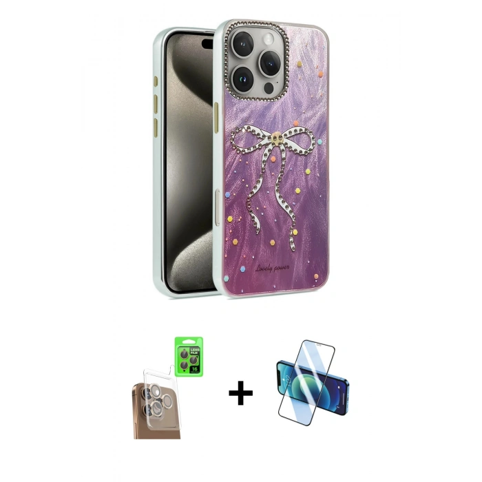 MARSİLYAN™- iPhone 16 Pro Max Kılıf Zirve Modern Prime - Siyah 3D Antistatik Cam Ekran Koruyucu + Raze Metal Kamera Lens - CLTM