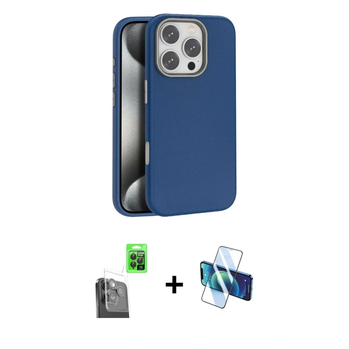 MARSİLYAN™- iPhone 16 Pro Max Kılıf Zirve Modern Prime - Siyah 3D Antistatik Cam Ekran Koruyucu + Raze Metal Kamera Lens - SH