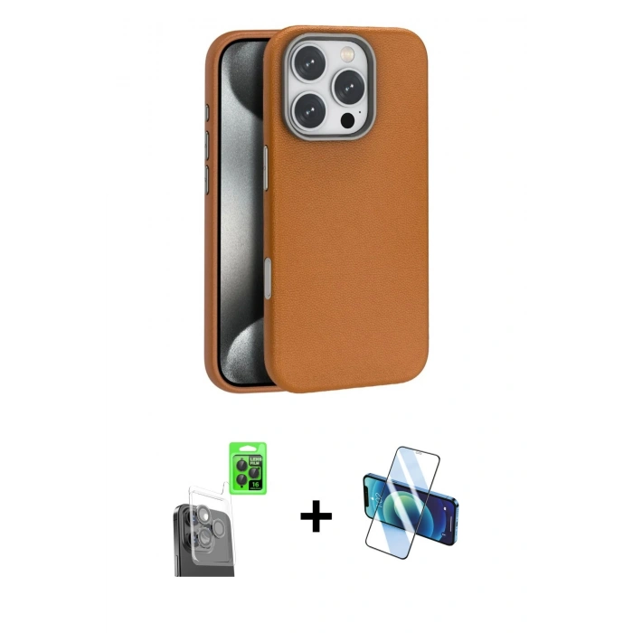MARSİLYAN™- iPhone 16 Pro Max Kılıf Zirve Modern Prime - Siyah 3D Antistatik Cam Ekran Koruyucu + Raze Metal Kamera Lens - SH