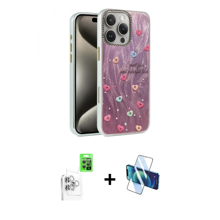 MARSİLYAN™- iPhone 16 Pro Max Kılıf Zirve Modern Prime - Siyah 3D Antistatik Cam Ekran Koruyucu + Raze Metal Kamera Lens - BZ