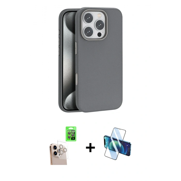 MARSİLYAN™- iPhone 16 Pro Max Kılıf Zirve Modern Prime - Siyah 3D Antistatik Cam Ekran Koruyucu + Raze Metal Kamera Lens - NLGY