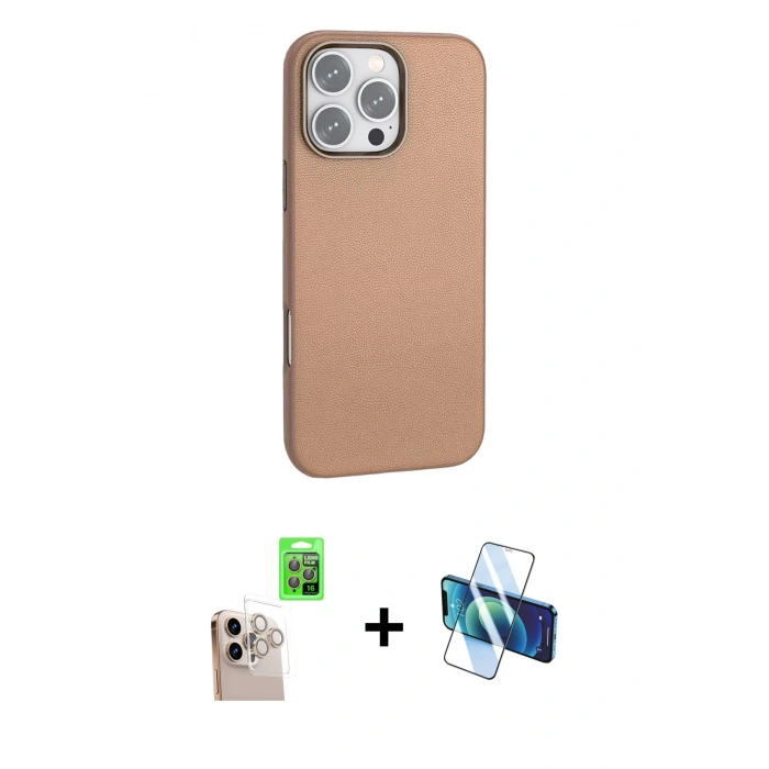 MARSİLYAN™- iPhone 16 Pro Max Kılıf Zirve Modern Prime - Siyah 3D Antistatik Cam Ekran Koruyucu + Raze Metal Kamera Lens - NLGY