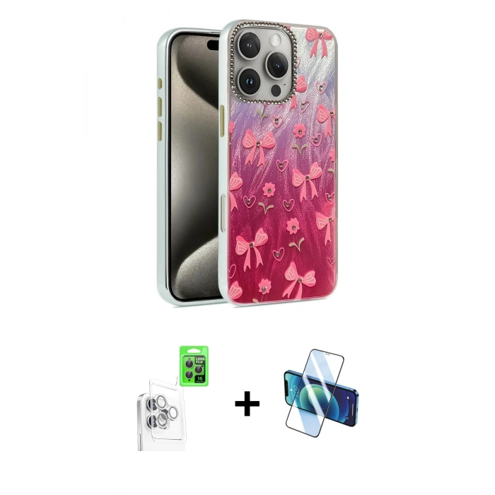 MARSİLYAN™- iPhone 16 Pro Max Kılıf Zirve Modern Prime - Siyah 3D Antistatik Cam Ekran Koruyucu + Raze Metal Kamera Lens - BZ